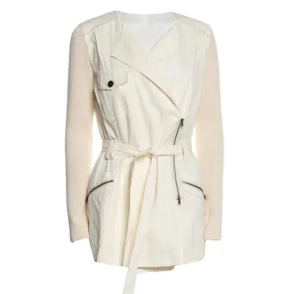 St. John Cream Ribbed Knit Sleeve Asymmetrical Zip Jacket - Picture 10 of 10